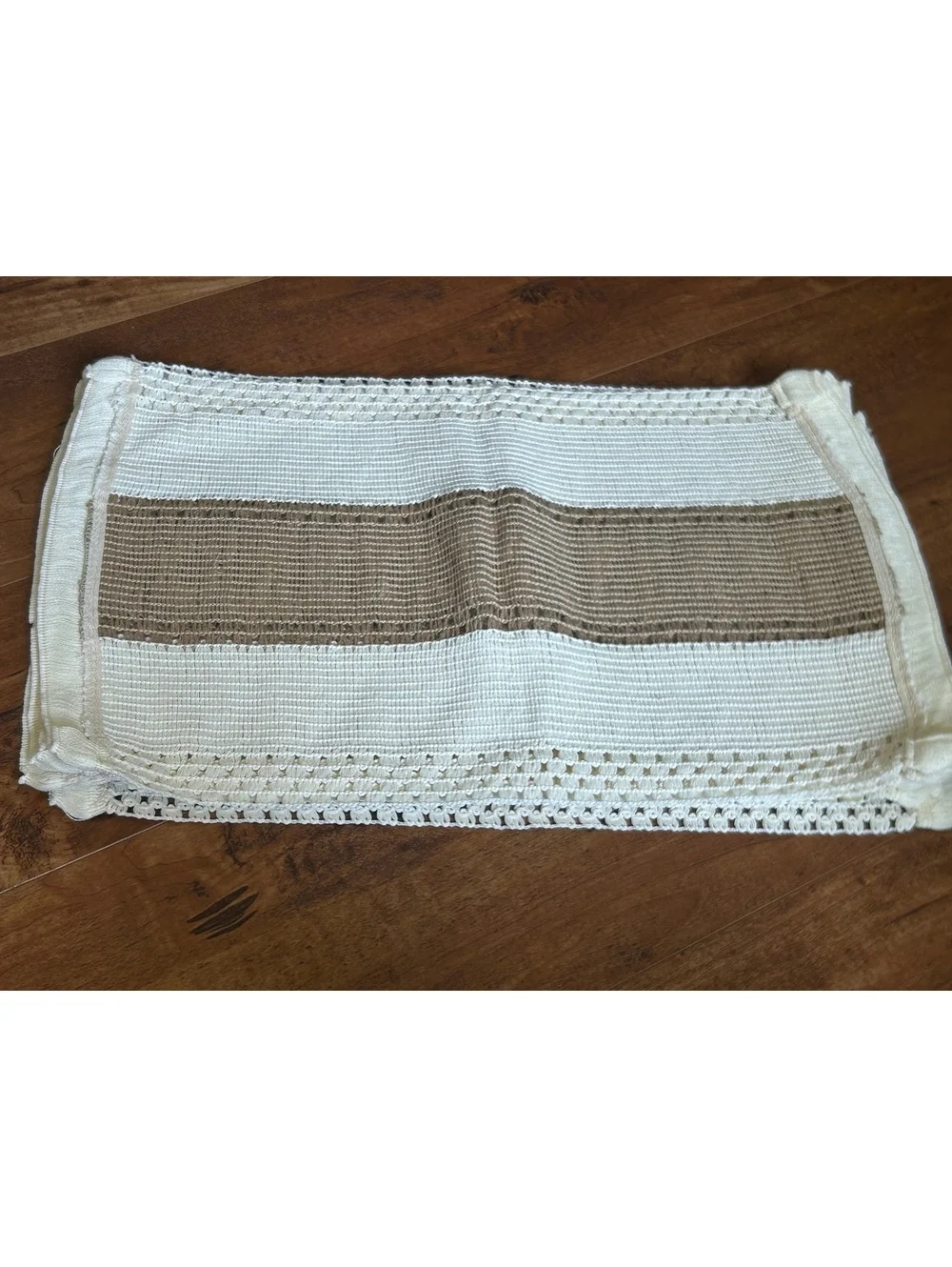 Handmade Crochet Set of 6 Placemats with Beige and Cream Stripes